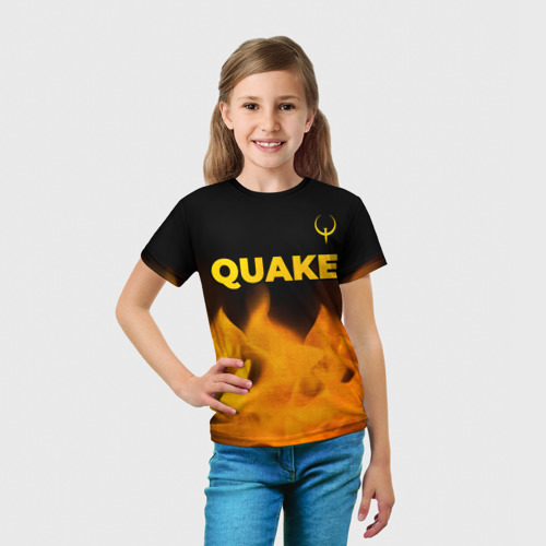 Детская футболка 3D Quake - gold gradient: символ сверху, цвет 3D печать - фото 5