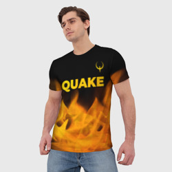 Футболка с принтом Quake - gold gradient: символ сверху для мужчины, вид на модели спереди №2. Цвет основы: белый