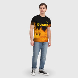 Футболка с принтом Quake - gold gradient: символ сверху для мужчины, вид на модели спереди №3. Цвет основы: белый