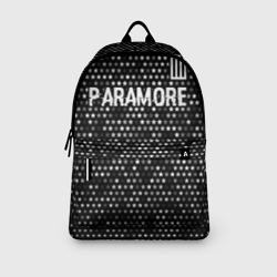 Рюкзак с принтом Paramore glitch на темном фоне: символ сверху для любого человека, вид спереди №3. Цвет основы: белый