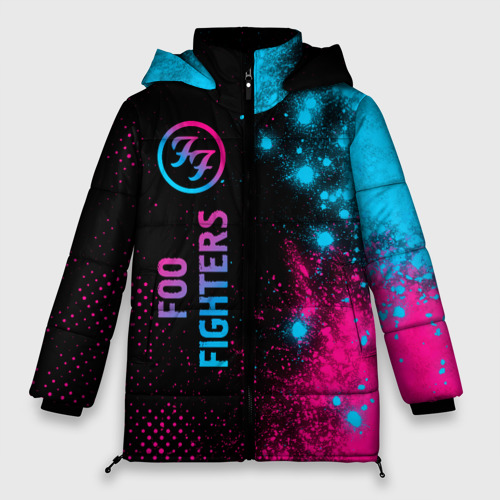 Женская зимняя куртка Oversize Foo Fighters - neon gradient: по-вертикали, цвет черный