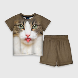 Детский костюм с шортами 3D Кошка показывает язык