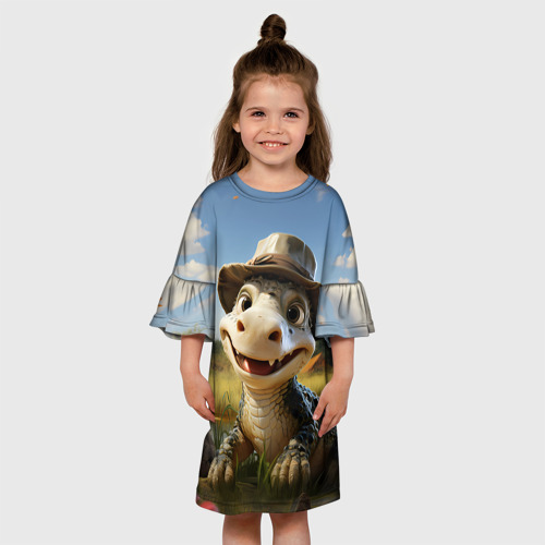 Детское платье 3D Милый крокодил в шляпке, цвет 3D печать - фото 4