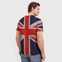 Футболка с принтом Asking Alexandria британский флаг для мужчины, вид на модели сзади №2. Цвет основы: белый