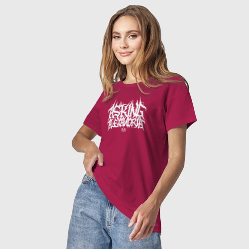 Светящаяся женская футболка с принтом Asking Alexandria lettering, фото на моделе #1