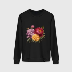 Женский свитшот хлопок Малиновый, желтый, красный пионы