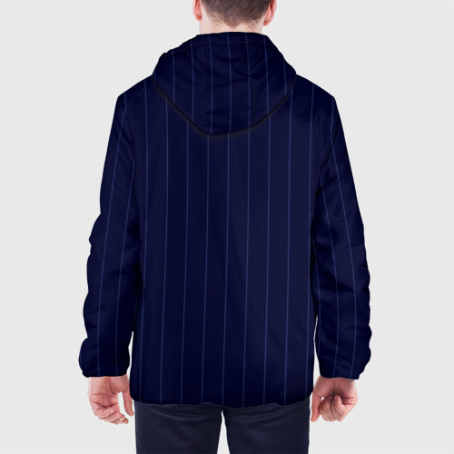 Мужская куртка 3D с принтом Серьезный тёмно-синий полосы, вид сзади #2