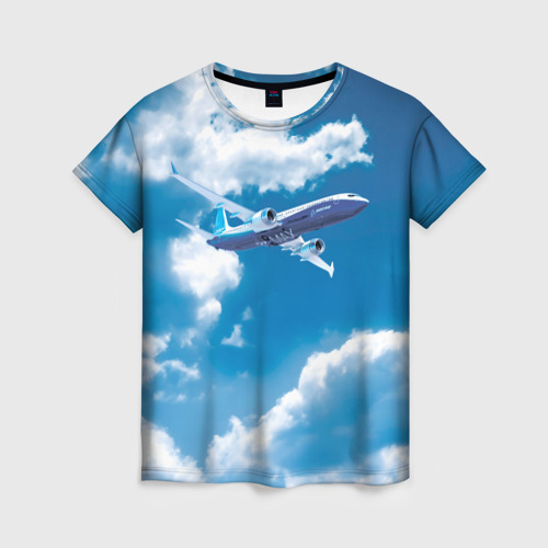 Женская футболка 3D с принтом Боинг 737 max 9, вид спереди #2