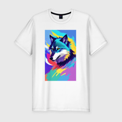 Мужская футболка хлопок Slim Wolf - pop art - neural network
