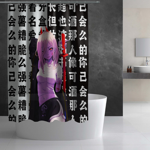 Штора 3D для ванной Пауэр демон - Человек бензопила - фото 2