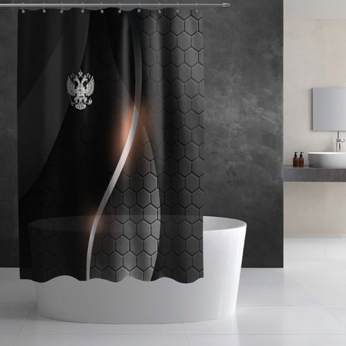 Штора 3D для ванной Герб России на темном фоне - фото 2