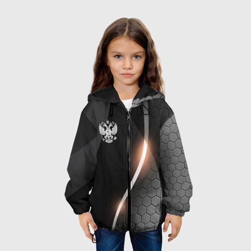 Детская куртка 3D с принтом Герб России на темном фоне, вид сбоку #3