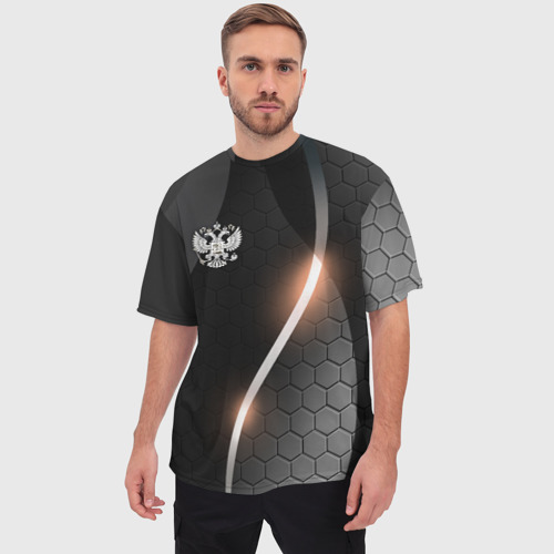Мужская футболка oversize 3D Герб России на темном фоне, цвет 3D печать - фото 3