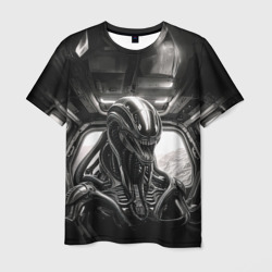 Мужская футболка 3D Ксеноморф в каюте космического корабля