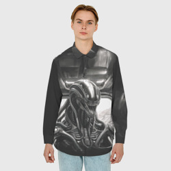 Мужская рубашка oversize 3D Ксеноморф в каюте космического корабля - фото 2