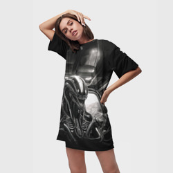 Платье-футболка 3D Ксеноморф в каюте космического корабля - фото 2