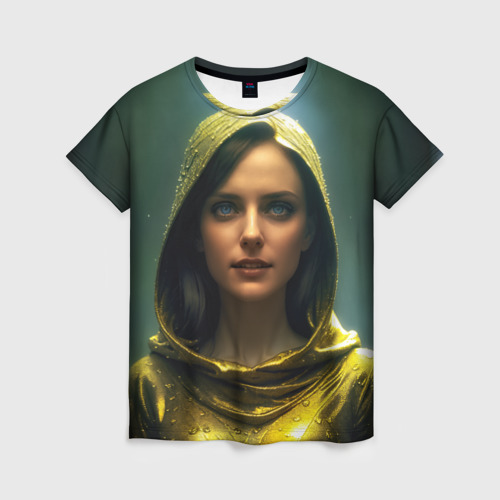 Женская футболка 3D Девушка в позолоченном плаще под дождём, цвет 3D печать