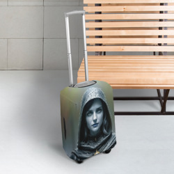 Чехол для чемодана 3D Девушка с синими губами в чёрном плаще - фото 2