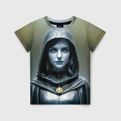 Детская футболка 3D Девушка с синими губами в чёрном плаще