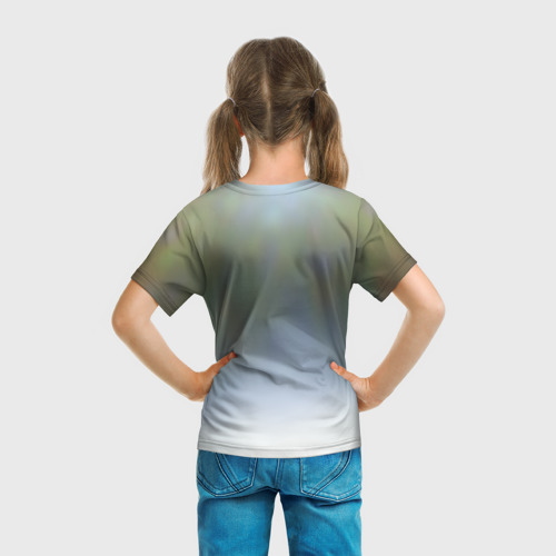Детская футболка 3D с принтом Девушка с синими губами в чёрном плаще, вид сзади #2