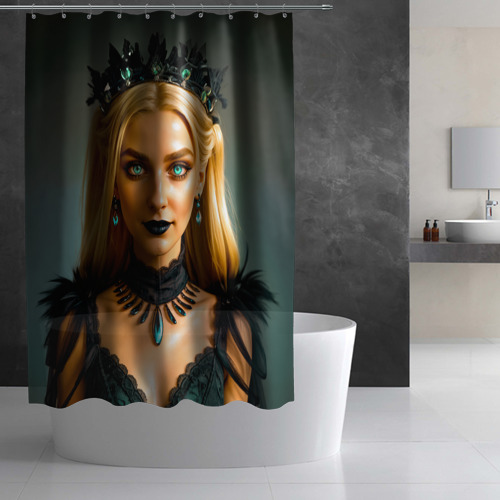 Штора 3D для ванной Девушка гот с изумрудными глазами в короне - фото 2