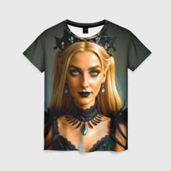 Женская футболка 3D Девушка гот с изумрудными глазами в короне