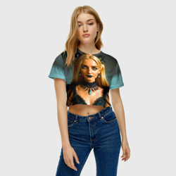 Женская футболка Crop-top 3D Девушка гот с изумрудными глазами в короне - фото 2