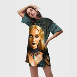 Платье-футболка 3D Девушка гот с изумрудными глазами в короне - фото 2
