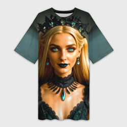 Платье-футболка 3D Девушка гот с изумрудными глазами в короне