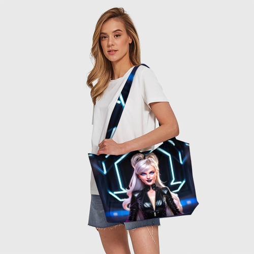 Пляжная сумка 3D Девушка гот в латексе под неоновыми трубками - фото 5