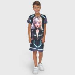 Детский костюм с шортами 3D Девушка гот в латексе под неоновыми трубками - фото 2