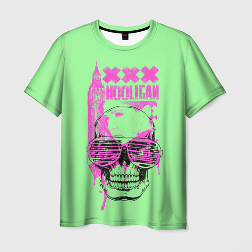 Мужская футболка с принтом Hooligan - skull, вид спереди №1