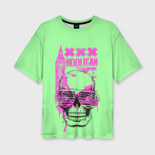 Женская футболка oversize 3D Hooligan - skull, цвет 3D печать