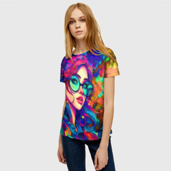 Женская футболка 3D Девушка красочная в очках - поп-арт - фото 2
