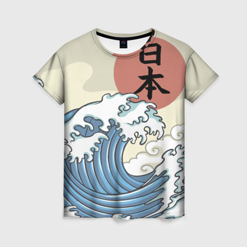 Женская футболка 3D с принтом Япония море, вид спереди #2