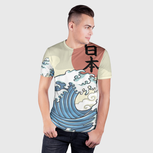 Мужская футболка 3D Slim Япония море, цвет 3D печать - фото 3
