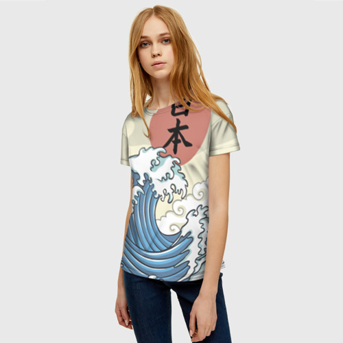 Женская футболка 3D с принтом Япония море, фото на моделе #1