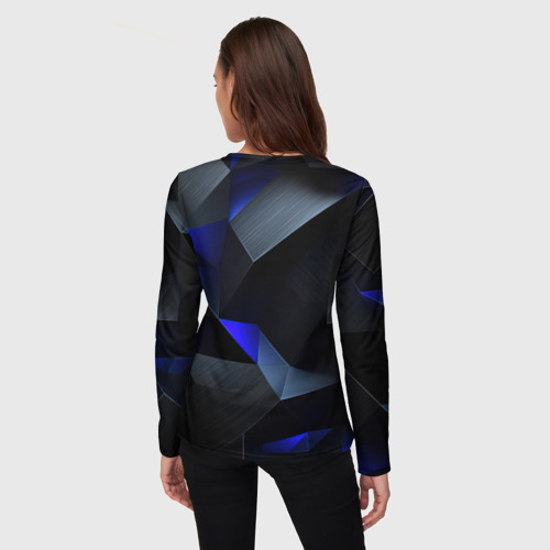 Женский лонгслив 3D с принтом Black  blue  abstract, вид сзади #2