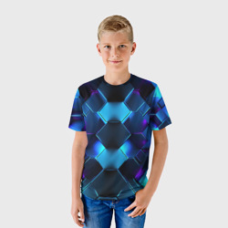 Детская футболка 3D Синие неоновые плиты - фото 2