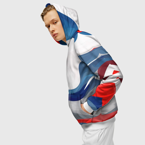 Мужская толстовка 3D на молнии Абстракция в цветах флага России, цвет белый - фото 5