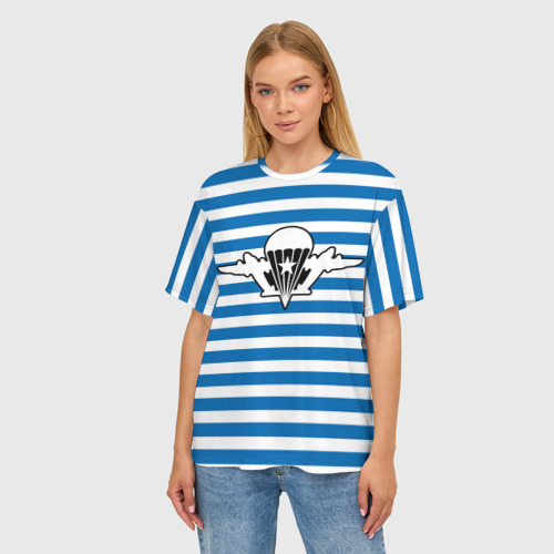 Женская футболка oversize 3D Тельняшка синяя - логотип вдв, цвет 3D печать - фото 3