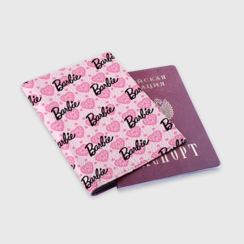 Обложка для паспорта матовая кожа Логотип Барби и розовое кружево, цвет фиолетовый - фото 3
