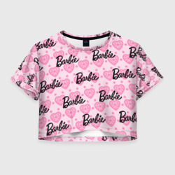 Женская футболка Crop-top 3D Логотип Барби и розовое кружево