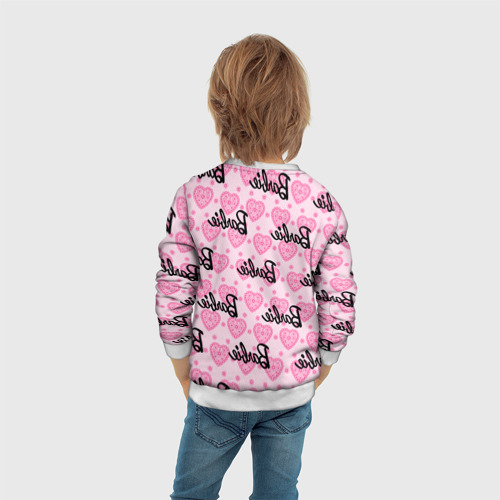 Детский свитшот 3D с принтом Логотип Барби и розовое кружево, вид сзади #2