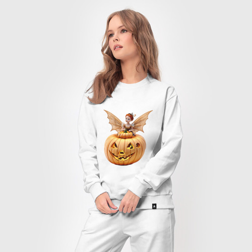 Женский костюм хлопок с принтом Маленькая фея с крыльями на тыкве в хэллоуин, вид сбоку #3