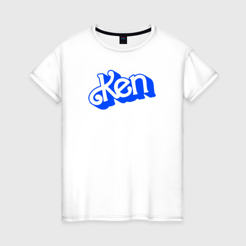 Женская футболка хлопок с принтом Логотип Кен синий, вид спереди #2