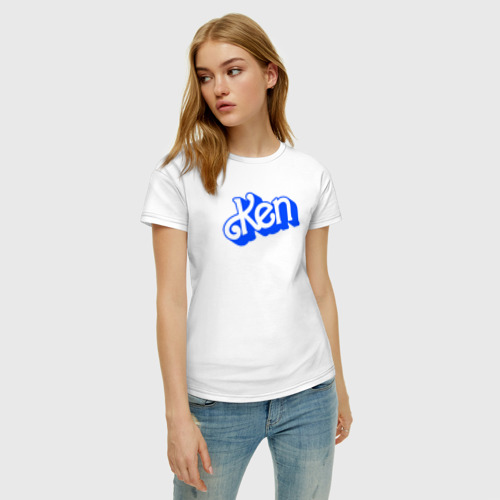 Женская футболка хлопок с принтом Логотип Кен синий, фото на моделе #1