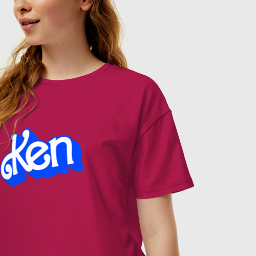Женская футболка хлопок Oversize с принтом Логотип Кен синий, фото на моделе #1