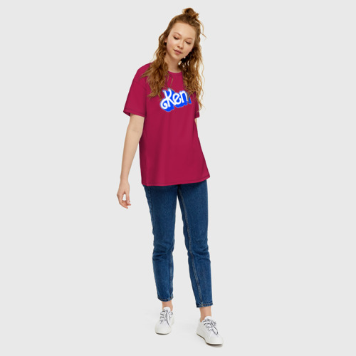 Женская футболка хлопок Oversize с принтом Логотип Кен синий, вид сбоку #3