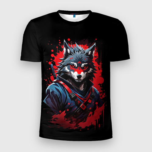 Мужская футболка 3D Slim Волк-самурай, цвет 3D печать